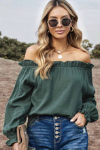 Load image into Gallery viewer, Obsession Off The Shoulder Ruffled Top- Hunter Green
